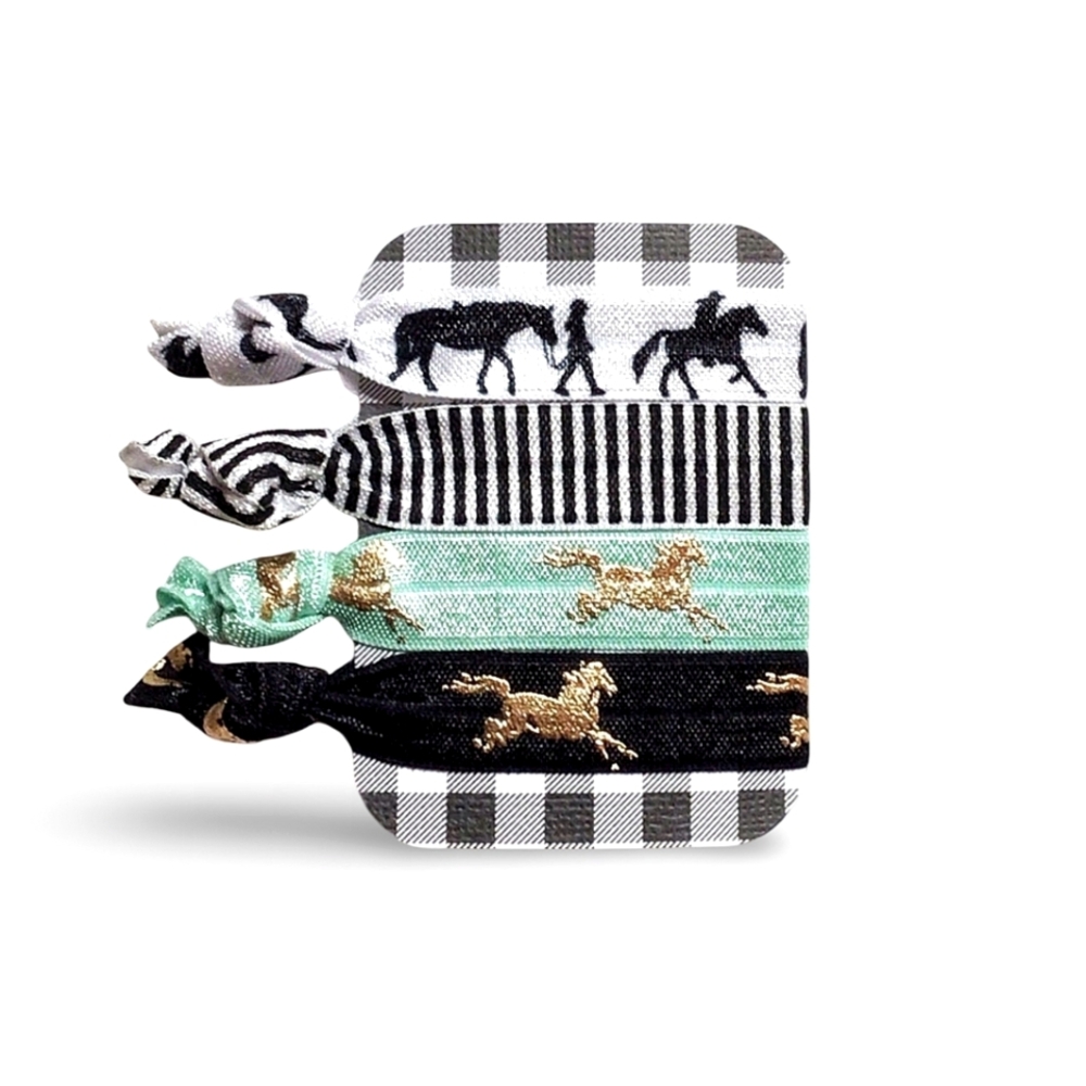 4-Pack Horse Print Hair Ties Pony Party Favors Equestrian Theme Hair Accessories